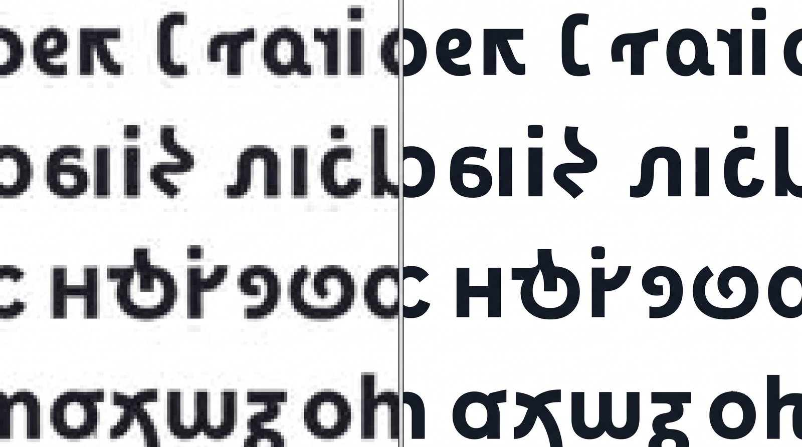 Zoomed text crop showing compression halos removed after enhancement