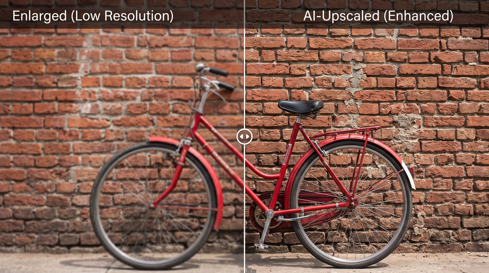 Small photo enlarged with bicubic resizing next to the same photo upscaled with AI